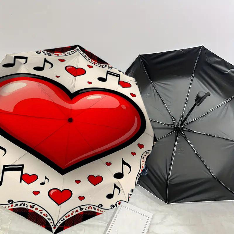 1pc Heart Music Automatic Open/Close Umbrella Compact Folding Umbrella with 8-Rib Shaft for Women/Men, Elegant Birthday1312S