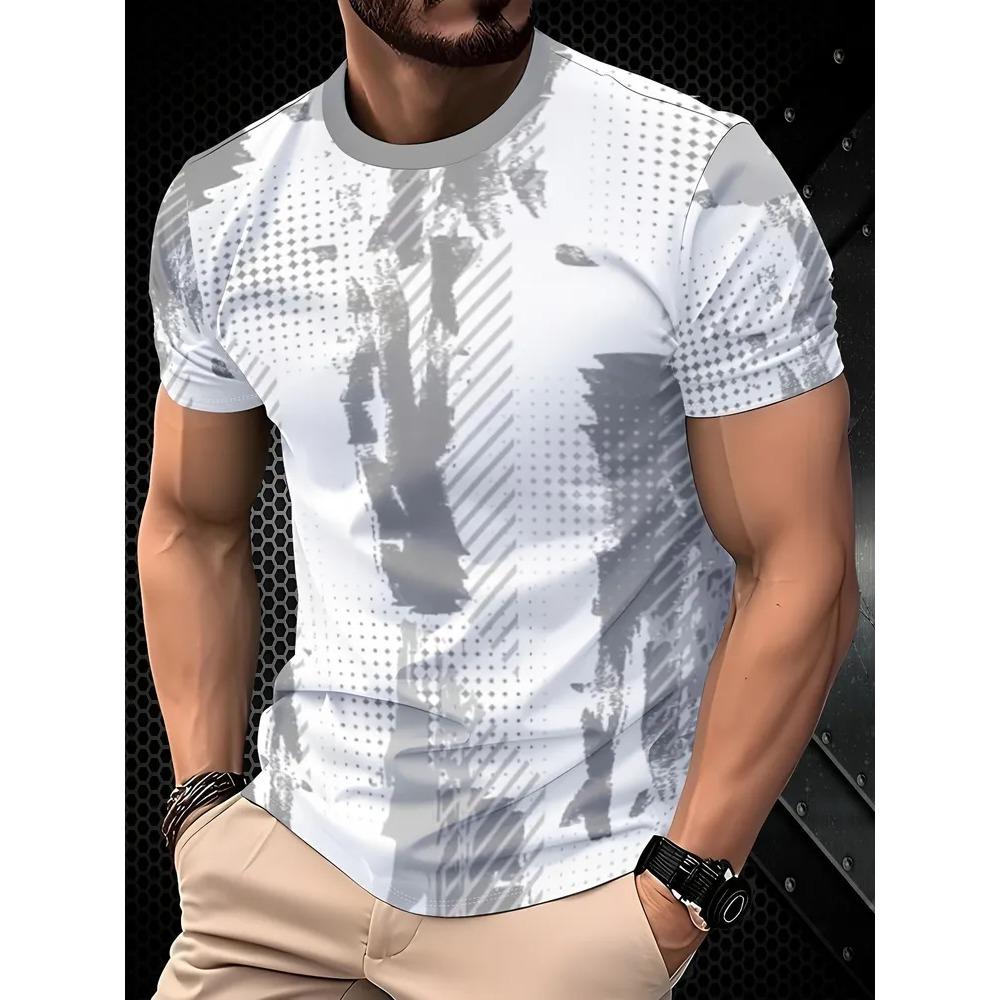 Fashionable Casual Comfortable Breathable Short Sleeved Round Neck T-shirt Summer Large Loose Creative Stripe Geometry 3D Printed Men's T-shirt