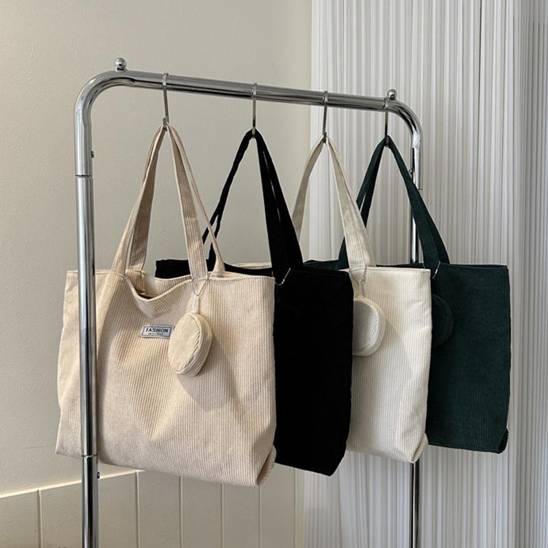 Women Corduroy Tote Handbag Zipper Vintage Tote Bag Foldable Retro Shoulder Bag with Coin Bag Large Capacity Versatile Sling Bag MIT