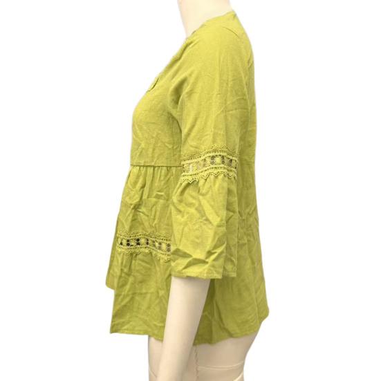 Top da Donna Scollo Quadrato Maniche 3/4 Colore Unito Vestibilità Larga Morbido Elastico Camicetta Design con Intreccio di Pizzo Top Casual per Uso Quotidiano