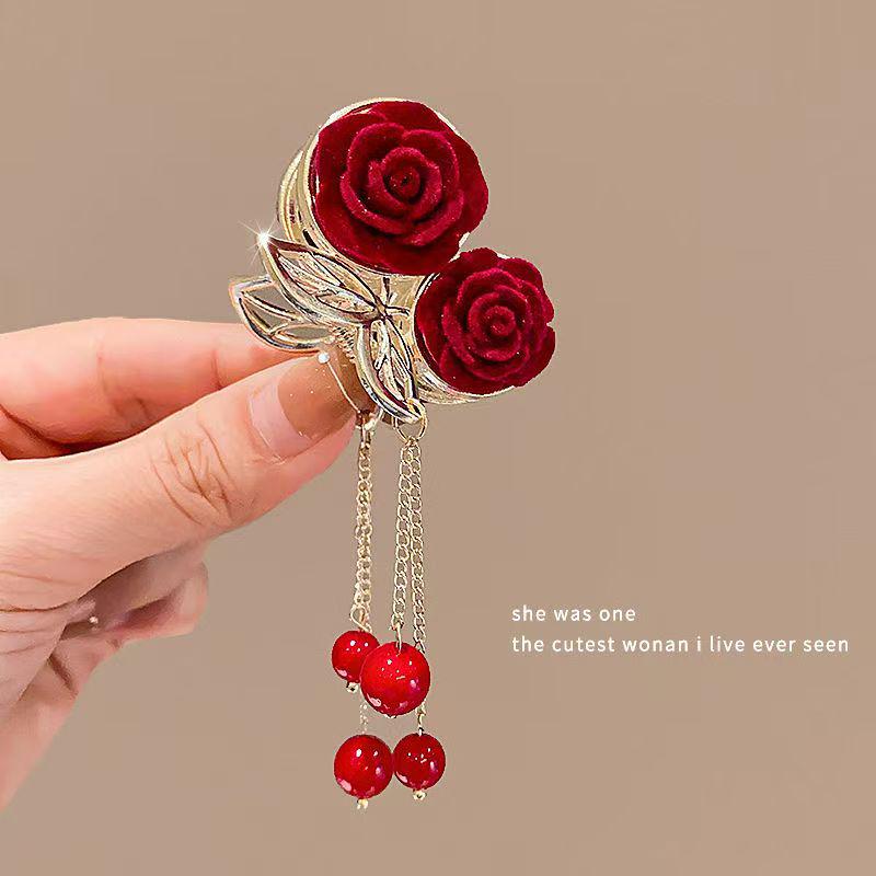 Lily of the Valley Rose Tassel Ponytail Hair Clip