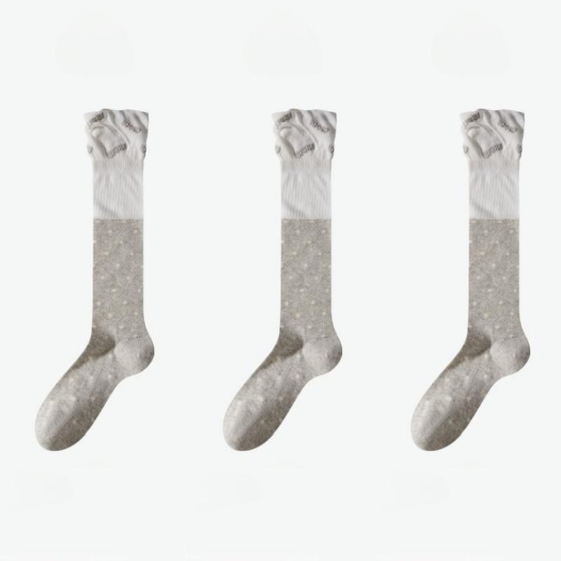 1/3 Pairs Japanese Women's Mid-Calf Summer Socks Thin Lace Cut-out, Preppy Stackable Slouchy Slimming Trendy Casual Breathable