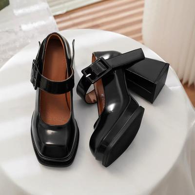 Chaussures Mary Jane françaises design de niche sens élevé talon épais noir bout carré talons hauts mode femme chaussures femme chaussures simples