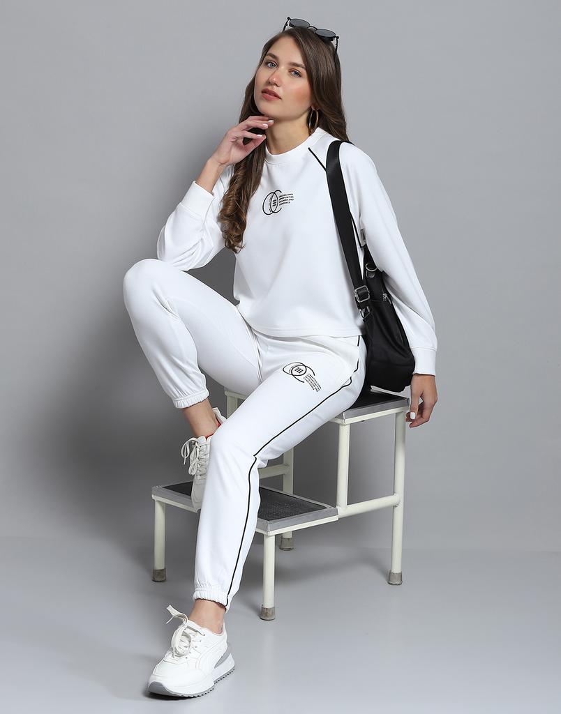 ROCK.IT from house of Monte Carlo Womens Self Design White Round Neck Full Sleeve Sweatshirt