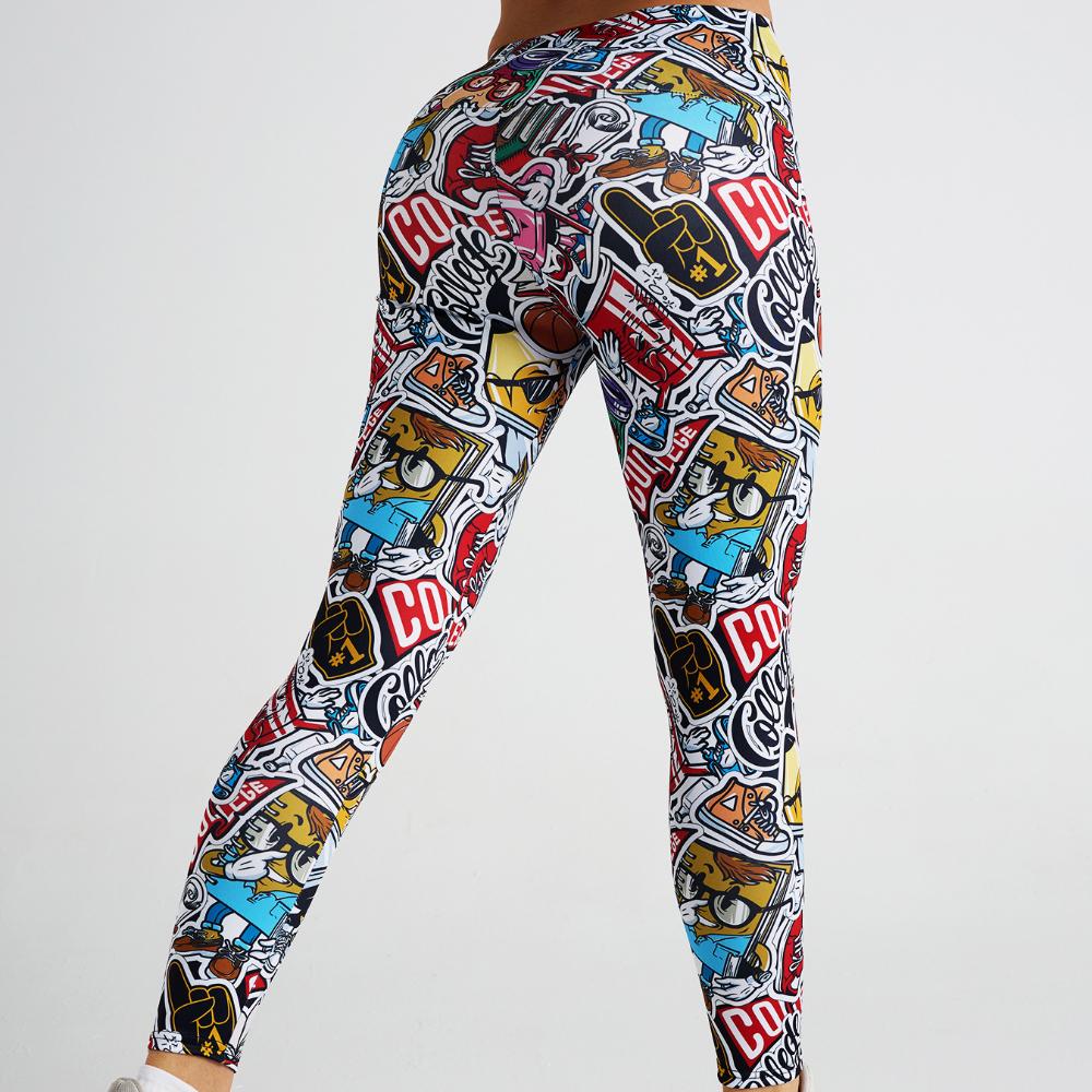 New sexy ladies cartoon graffiti print yoga trousers high waist exercise fitness trousers exercise yoga trousers