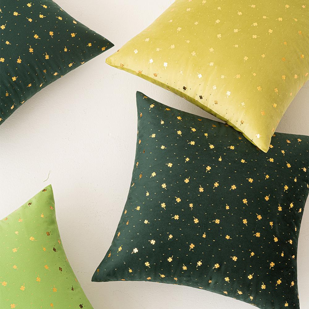 Ins Wind Velvet Pillow Small Four-leaf Clover Gold Pillow Case Sofa Cushion Pillow Office Waist Pillow Case