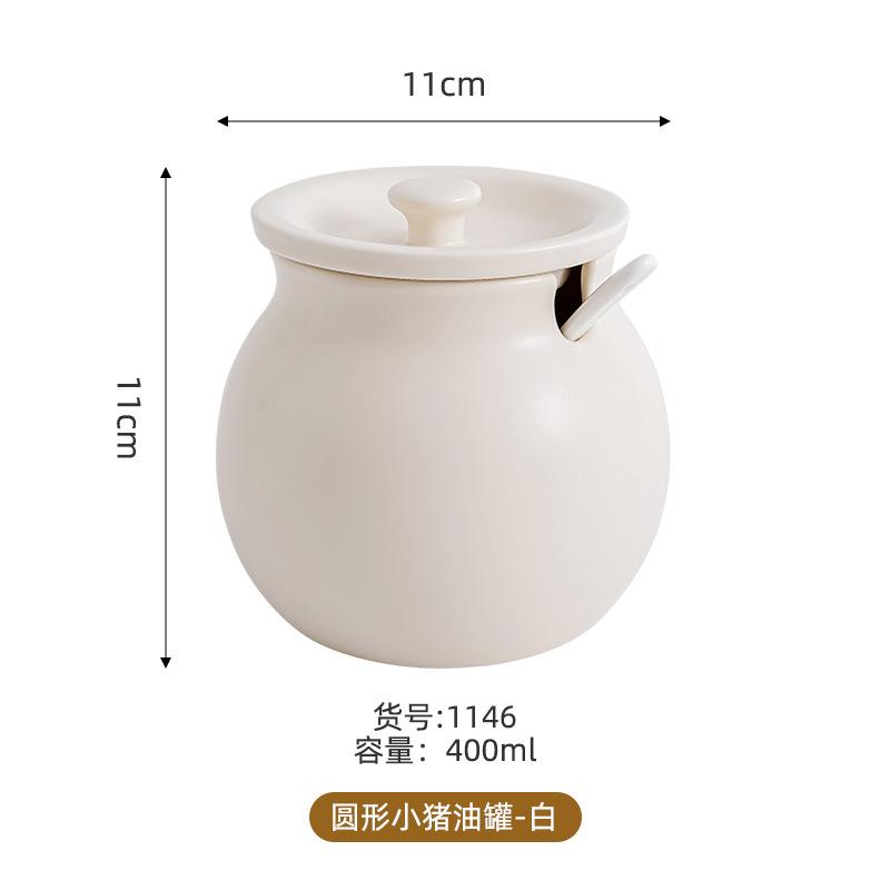 Ceramic Lard Jar with Spoon Multi Purpose Kitchen Spice Storage Container for Home Use
