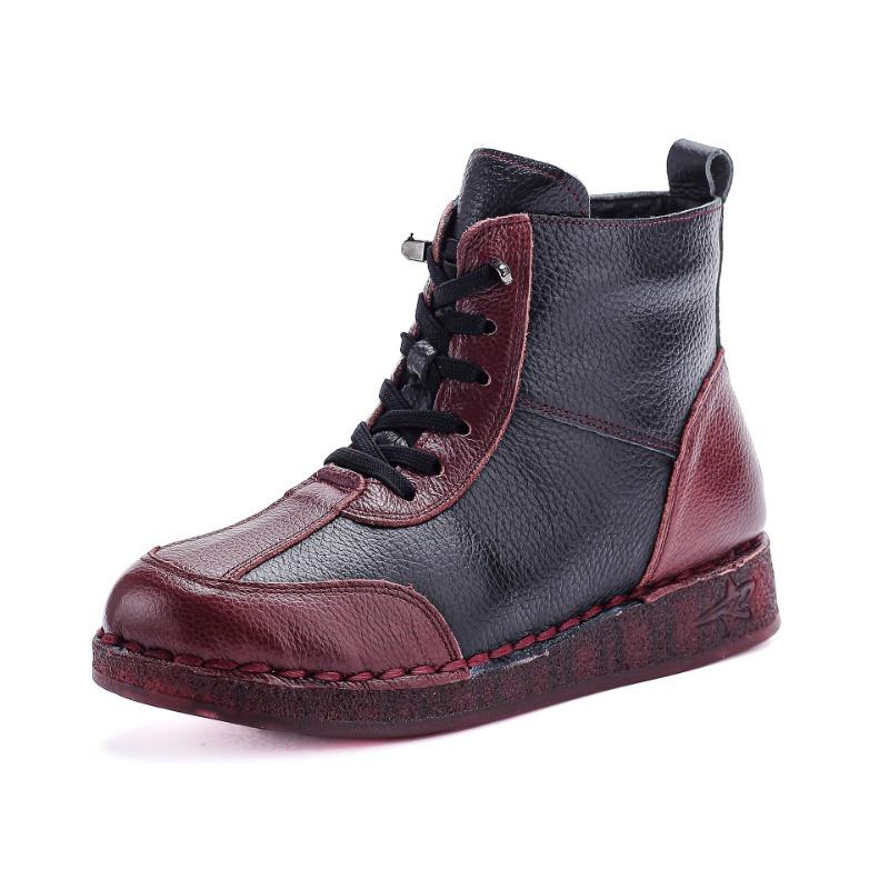 New winter leather velvet warm snow boots non-slip soft sole low heel women's cotton shoes short boots women