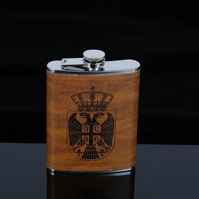 8 uncijų viskio butelis degtinės Flagon 304 nerūdijančio plieno alkoholio gėrimo kolba su odiniu įvyniojimu