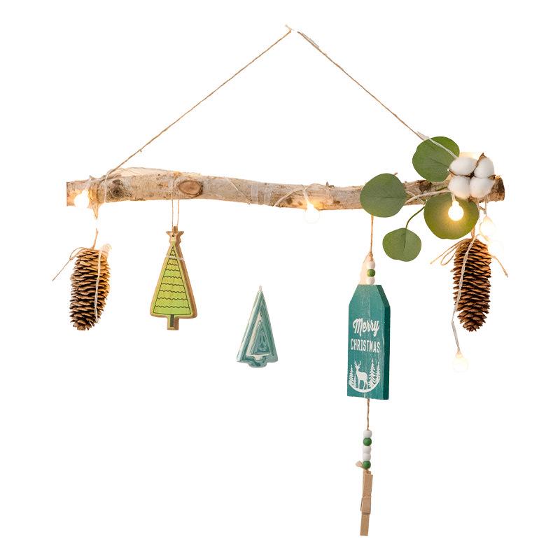 NUCHI Nordic Wooden Wall Hanging Christmas Tree with Natural Wood Stars – Customizable Ornaments