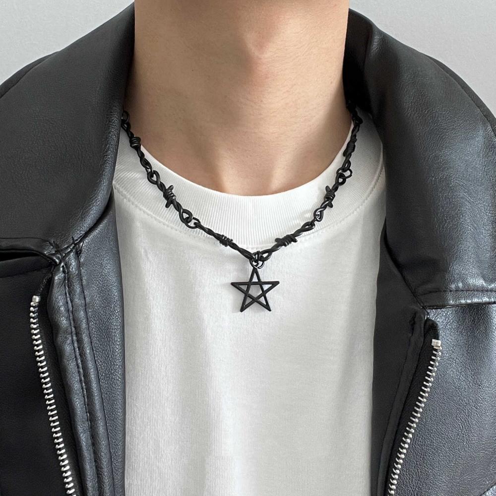 Punk Thorn Pentagram Pendant Necklace For Man Woman Hip Hop Clavicle Sweater Chain New Y2k Couple Gothic Gift
