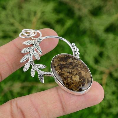 Oval Natural Bronzite New Sister Handmade Bezel Elegant Boho Pendant 925 Silver