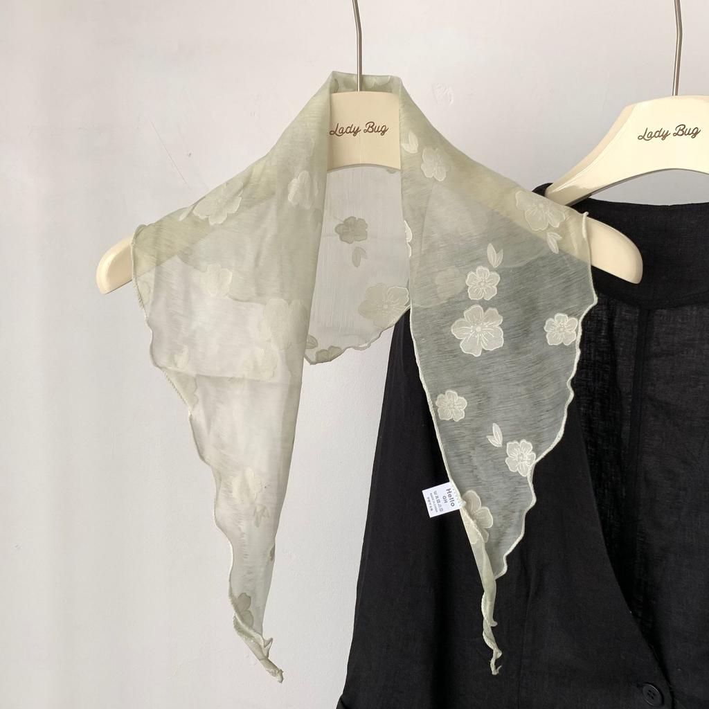 Korean Ins Girly Feeling Fresh Small Flower Printing Triangle Scarf Silk Headscarf Waist Seal Spring and Autumn Fashion Trend
