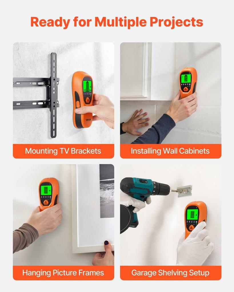 Stud Finder Wall Scanner, 5 In 1, Electronic Wall Stud Detector with Smart Sensor, High-Definition LCD Display and Audio Alarm, for the Center and