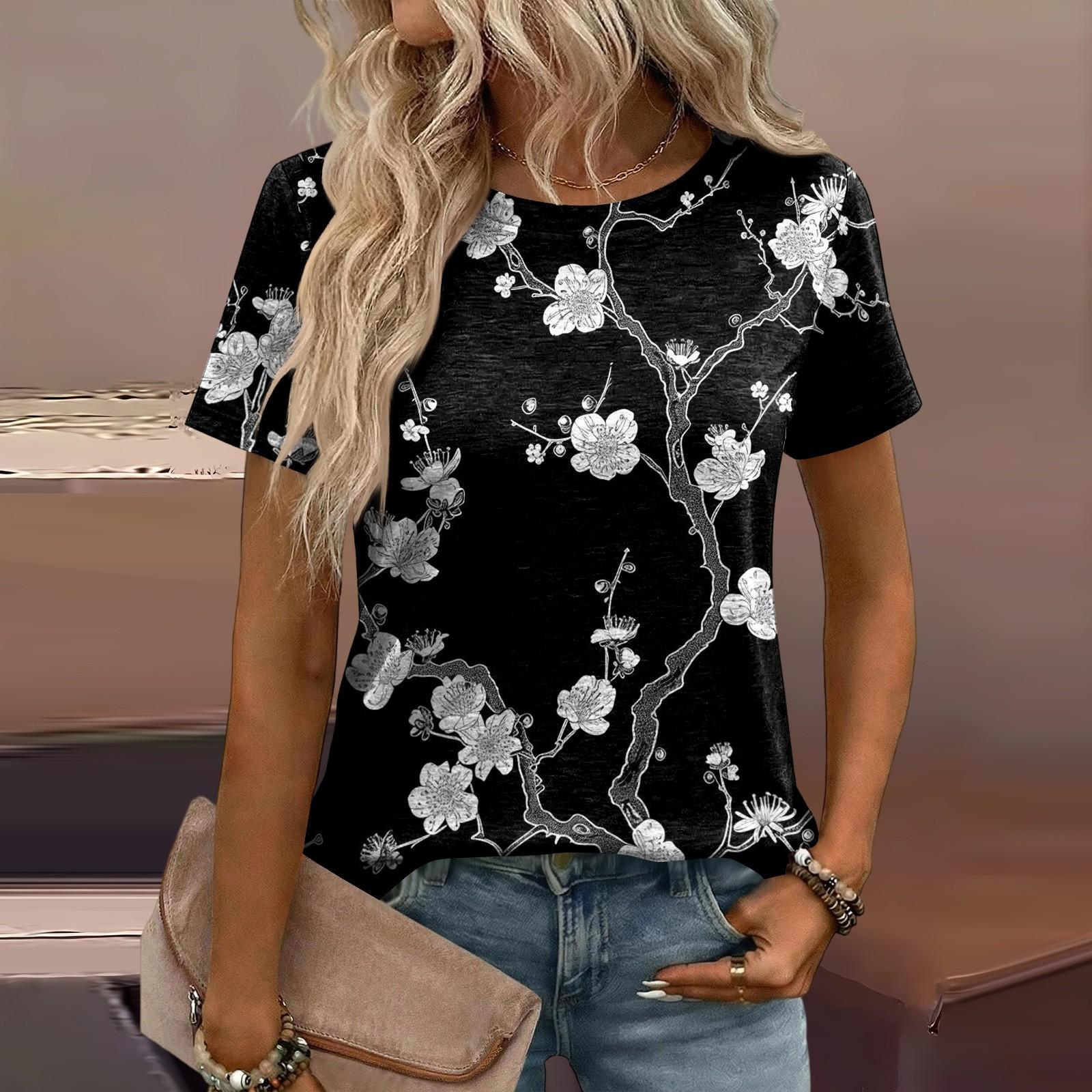 

Женская модная повседневная футболка свободного кроя с принтом L чёрный