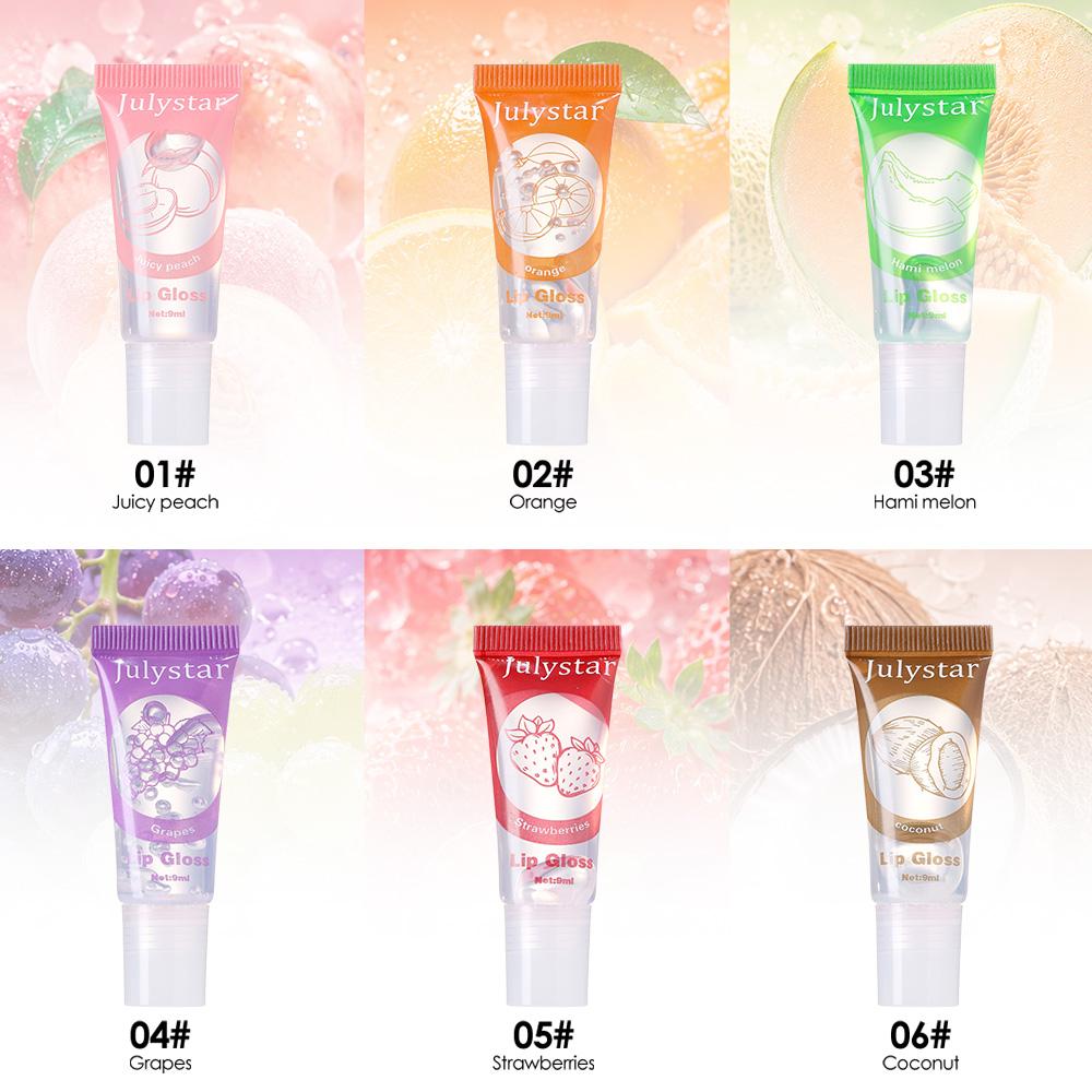 6pcs Clear Fruit Lip Gloss Oil Set, High Shine Mirror Dewy Lip Glow Balm, Long Lasting Hydration Moisturizing Non-Sticky Plumping Lip Stain Makeup 6pcs