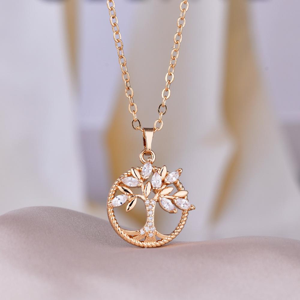 Purple Tree of Life Necklace Female Hollow Water Diamond Zircon Pendant Christmas Necklace