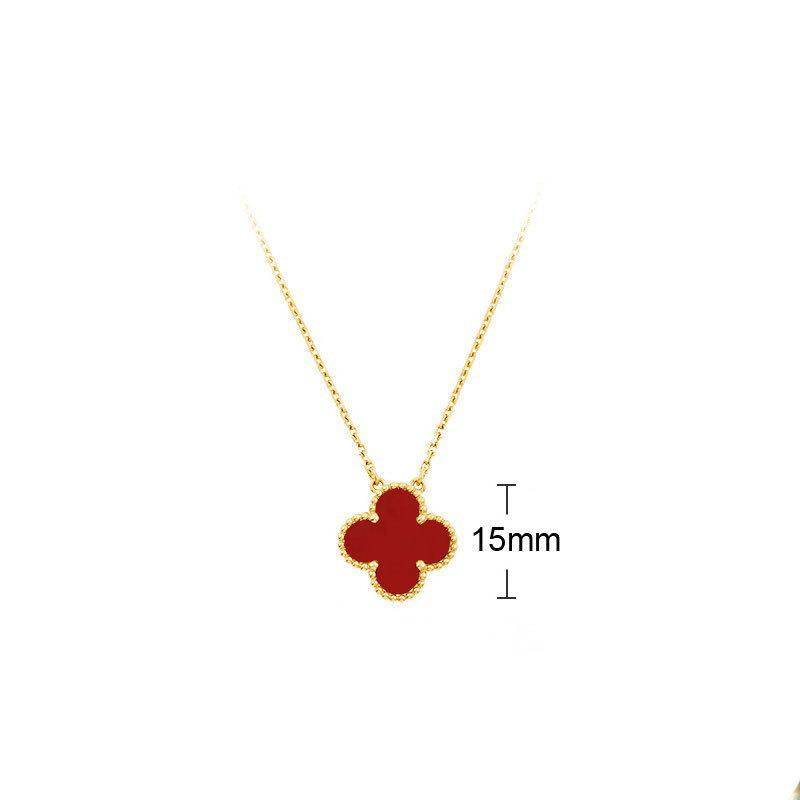 K rose gold four-leaf clover necklace women's single flower white fritillary chalcedony laser agate full diamond collarbone chain
