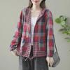 Women's Retro Plaid Hooded Cardigan Shirt