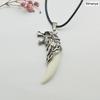 Wolf Tooth Men Necklace - Fashion Resin Wolf Tooth Alloy Wolf Head Pendant Necklace with Leather Rope Jewelry