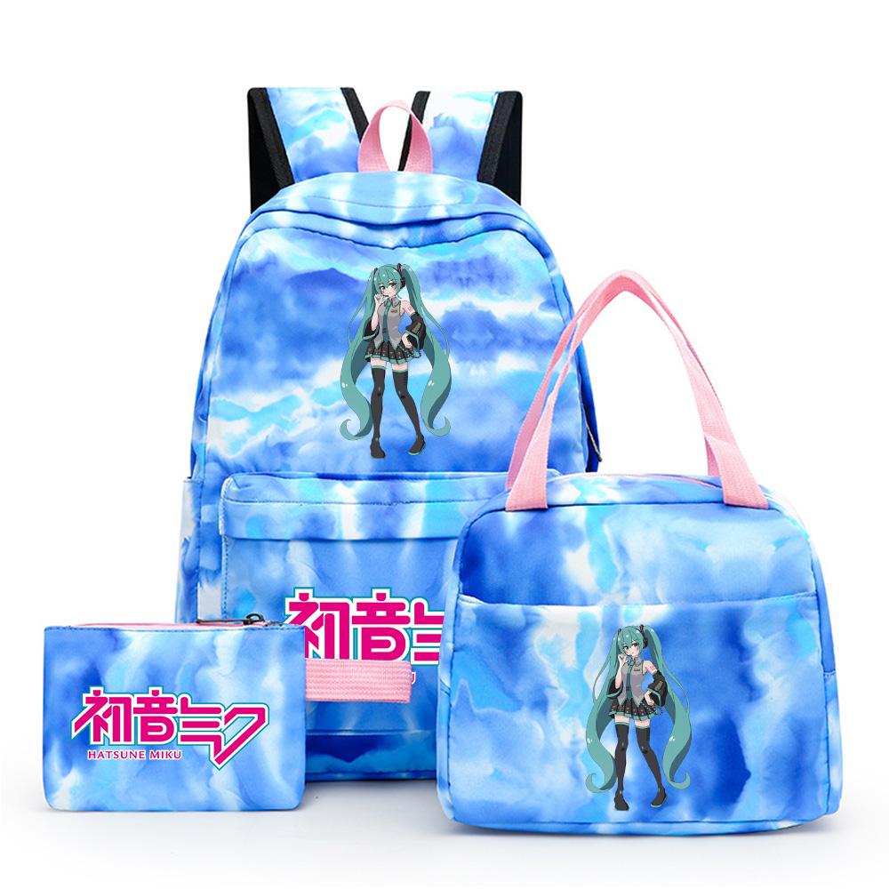 

3Pcs/set Anime Cartoon Hatsune Miku Printed Backpack with Lunch Bag Pencil Case for Teenager Girl Boy Large Capacity Waterproof Bookbag Gift Mochila