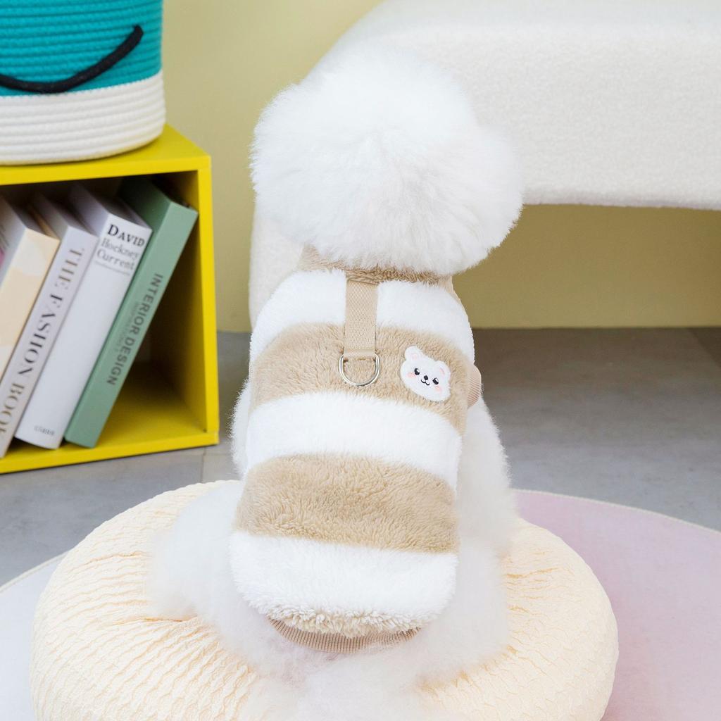 Fleece Pet Clothes Warm Striped Pull Ring Sweatshirt For Small Medium Dogs Teddy Bichon Pullover Puppy Sweater For Yorkie