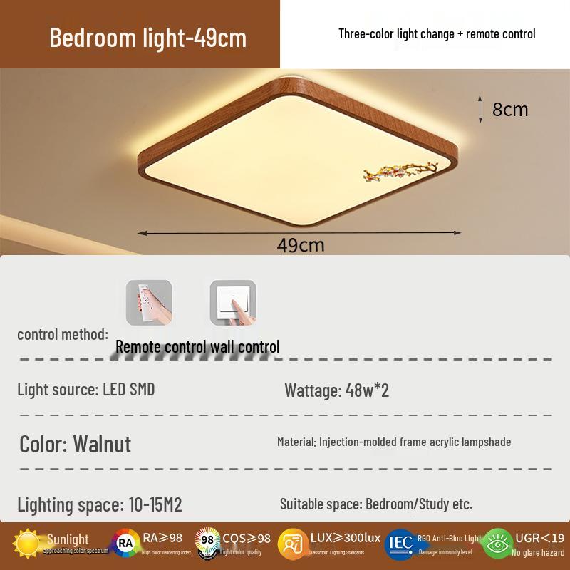 New Chinese Style Rectangular Ceiling Light, Warm Walnut Color for Living Room