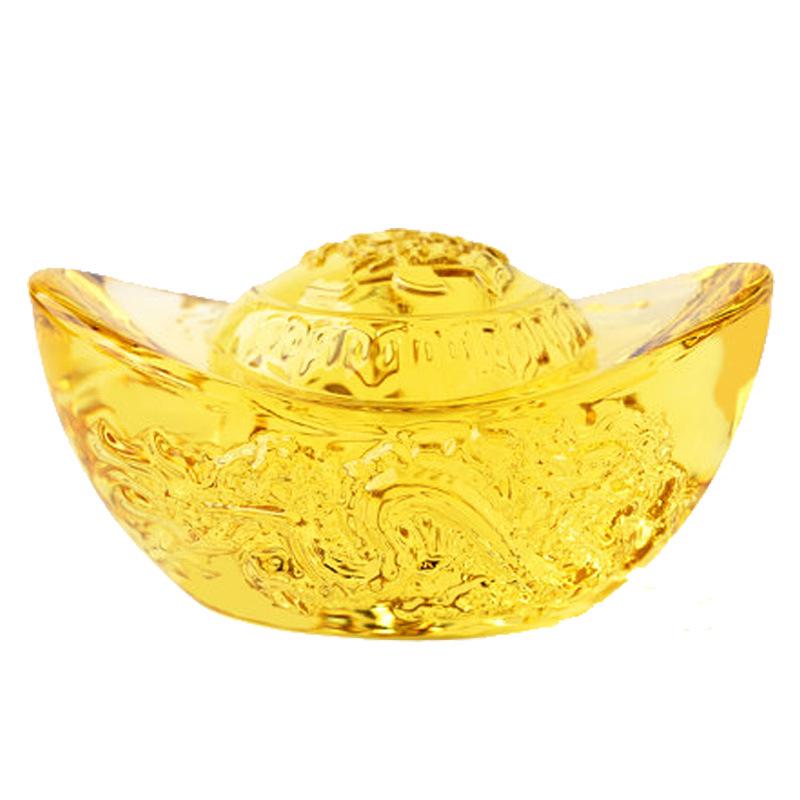 Gold Ingot Ornaments Set: Small, Medium, Large Yellow Crystal Wealth Decorations for Home and Living Room.