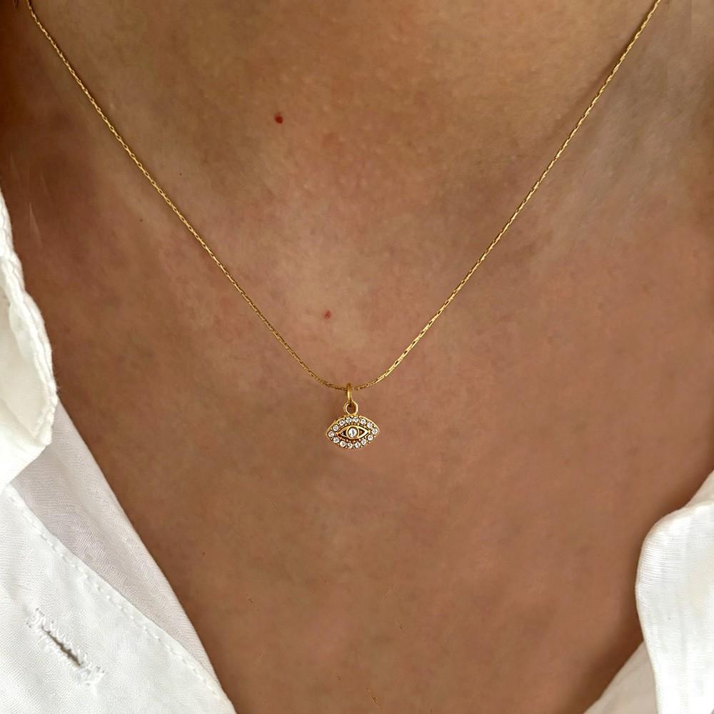 New Mini Evil Eye Diamond Pendant Necklace & Earrings Set for Women - Stainless Steel Jewelry