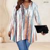 Women Plus Size V Neck Long Sleeve Purple White Tie Dye Irregular Hem Tunic Top