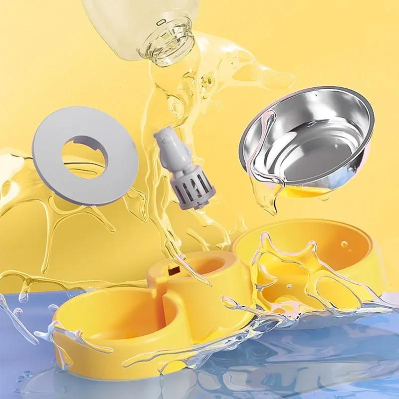 New Dog  Cat Bowl Double Bowl Cat Automatic Feeder Dog Bowl Stainless Steel  Pet Water Dispenser Pet Supplies