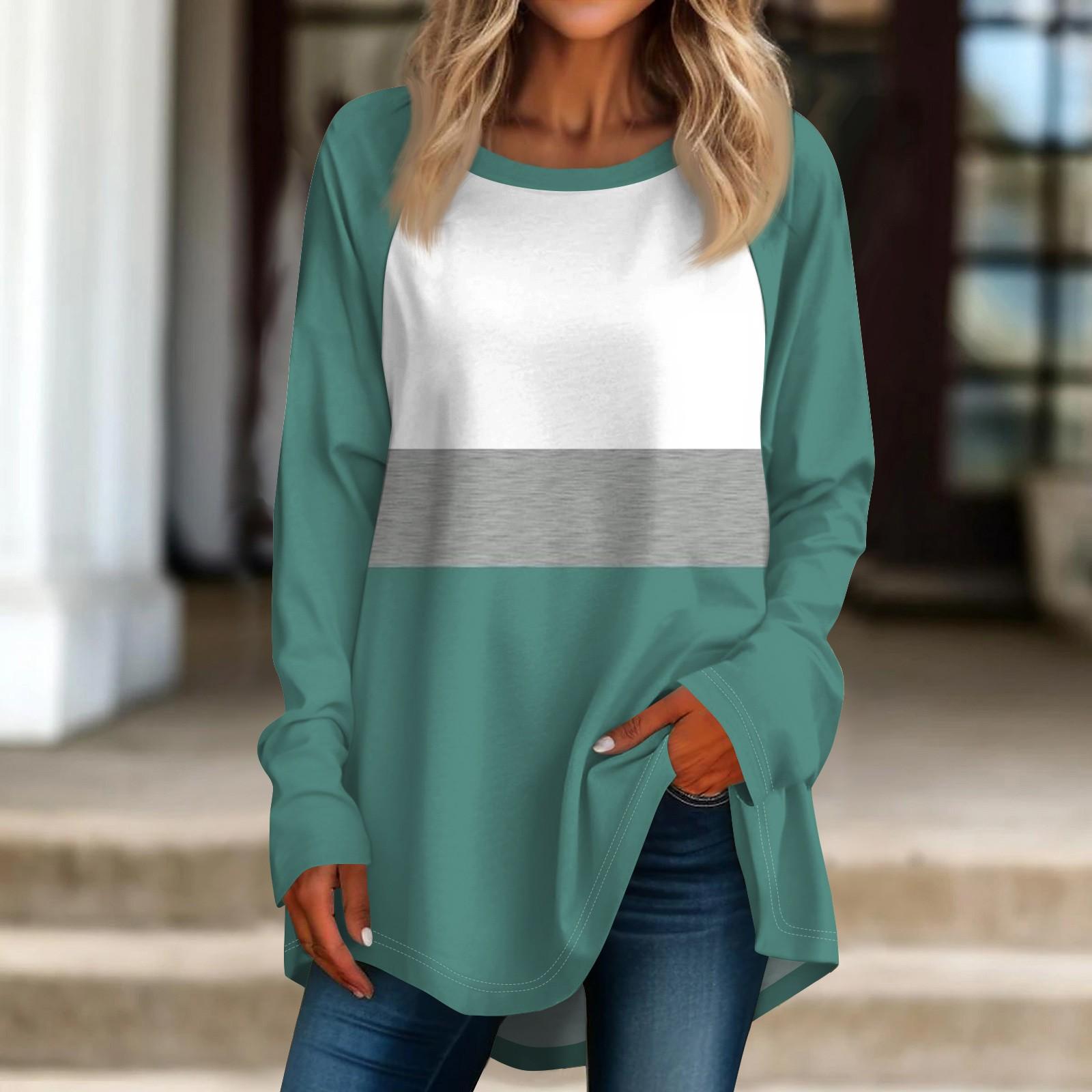 

Женская негабаритная полосатая рубашка с длинными рукавами и круглым вырезом, полосатая футболка, верхний пуловер XXL зелёный