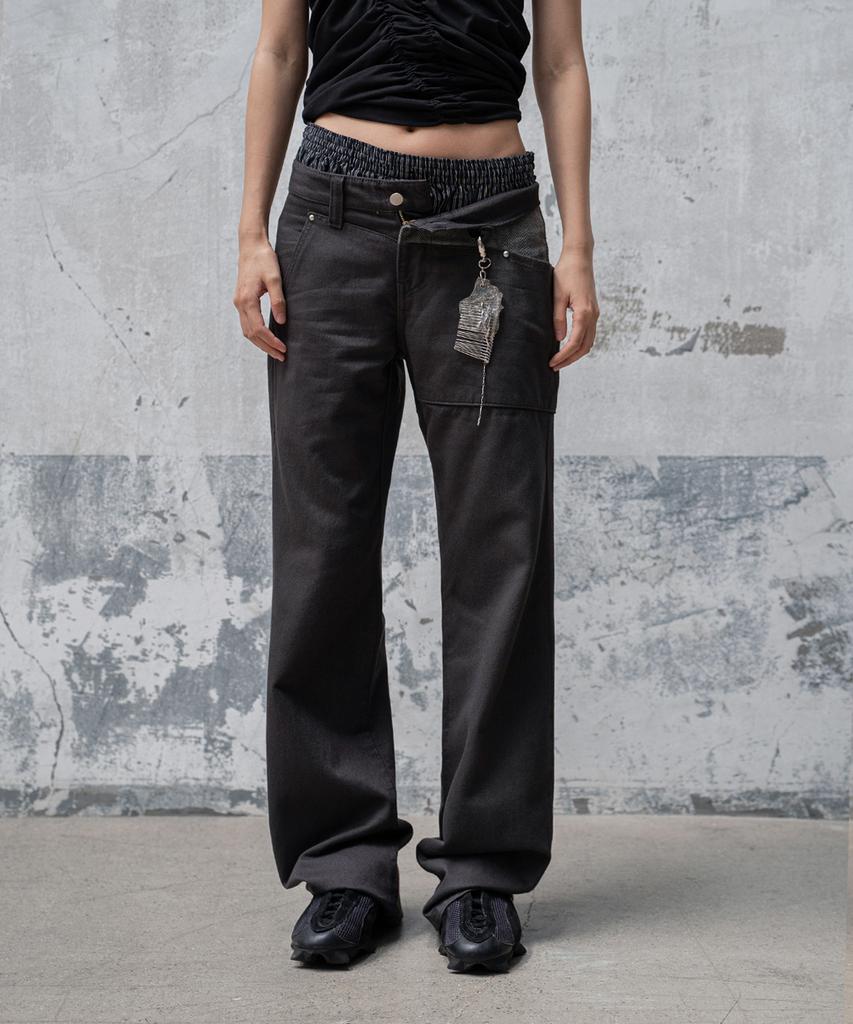 Mosan Contrast Bootcut Pants (Charcoal)