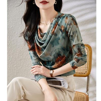 Frühherbst Neue Netz-Langarm-Oberteile Frühling und Herbst Damen-T-Shirts Hochwertige Damenhemden im westlichen Stil