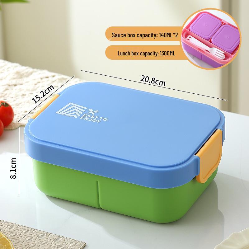 Nordic-Style Stainless Steel Lunch Box with Compartments, Fork, and Spoon - Microwave Safe