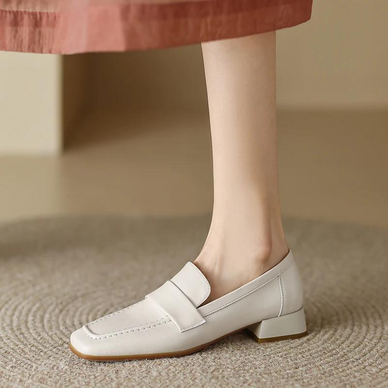 

2024 Новая Весна Женская Обувь Сплит Кожа Лоферы Квадратный Носок Массивный Каблук Женские Туфли-Лодочки Обувь для Женщин Ретро Женская Обувь 39