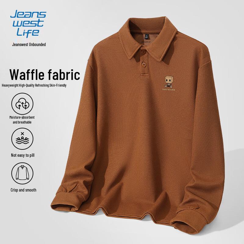 JEANSWEST LIFE Men s Loose Fit Cartoon Print Long Sleeve Polo Shirt M