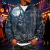 Men's Casual Flannel 1/4 Zip Long Sleeve Sweatshirt with Halloween Print