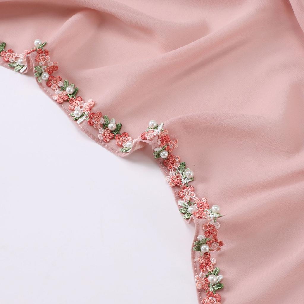 Chic Floral Lace Beaded Scarf - Floral Muslim Hijab Shawl, Fresh Sweet Square Headwrap for Women