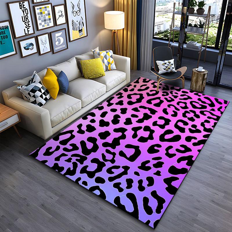 Leopard Print Pink Gradient Carpet suitable as a non-slip mat for the living room or bedroom sofa