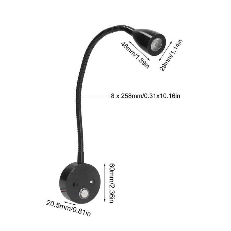 3W RV Interior Reading Lights Bedside Reading Lamp 10-30v Dimmable Adjustable Caravan Light for Car RV Boat Motorhome