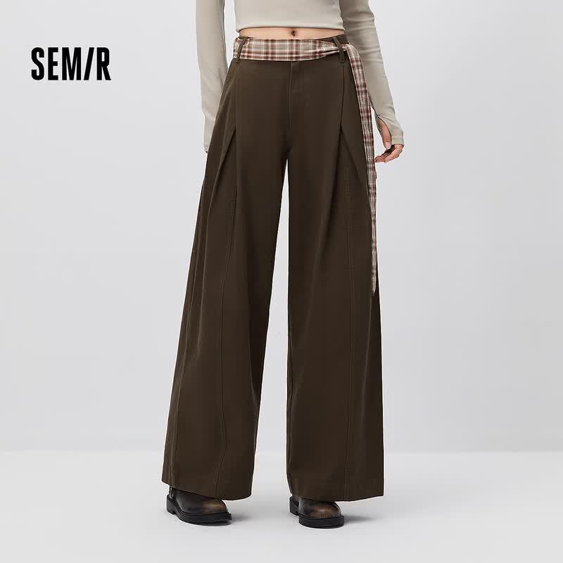 Semir Women's Loose Pleated Wide-Leg Long Pants with Belt