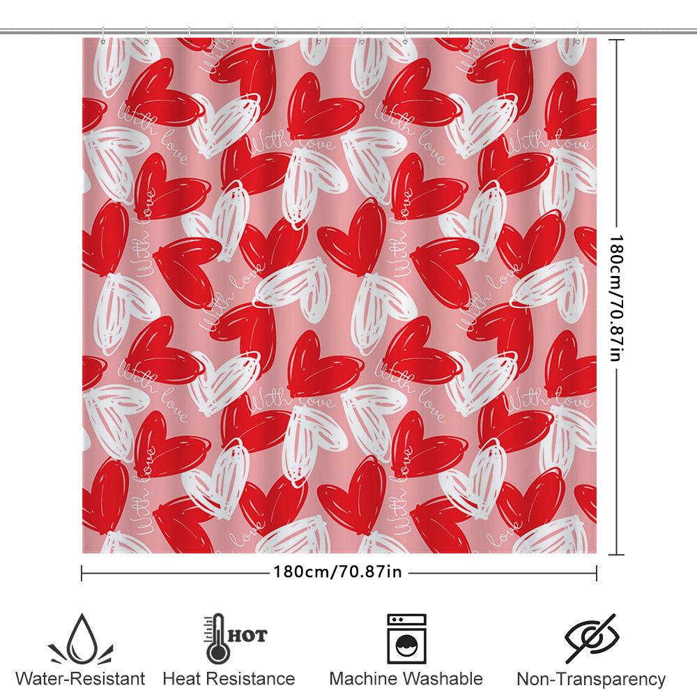 Pink Red Shower Curtain Love Heart Print Waterproof Bathroom Decor 3D Printing Bath Mat Set for Bathroom Accessories Decoration