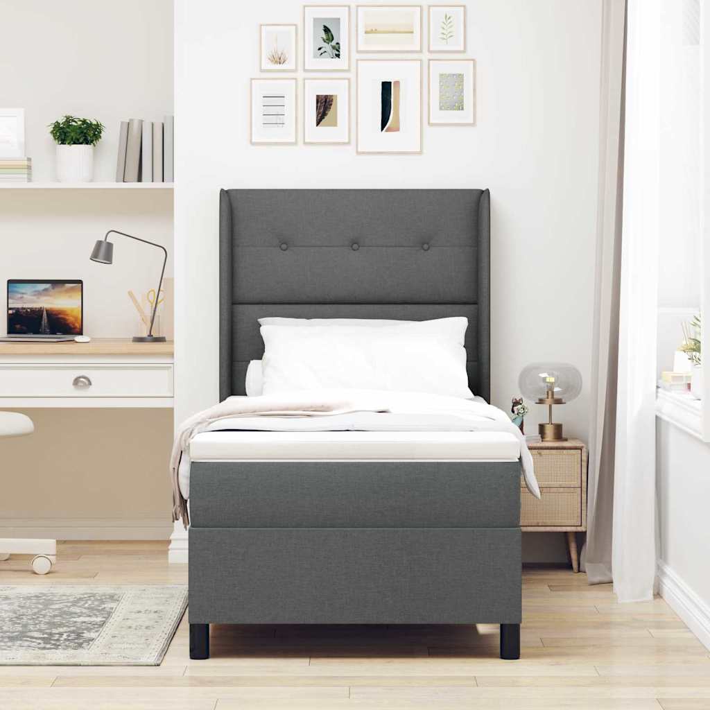 LED Boxspring Bed with Headboard Dark Grey 100 X 200 Cm Fabric