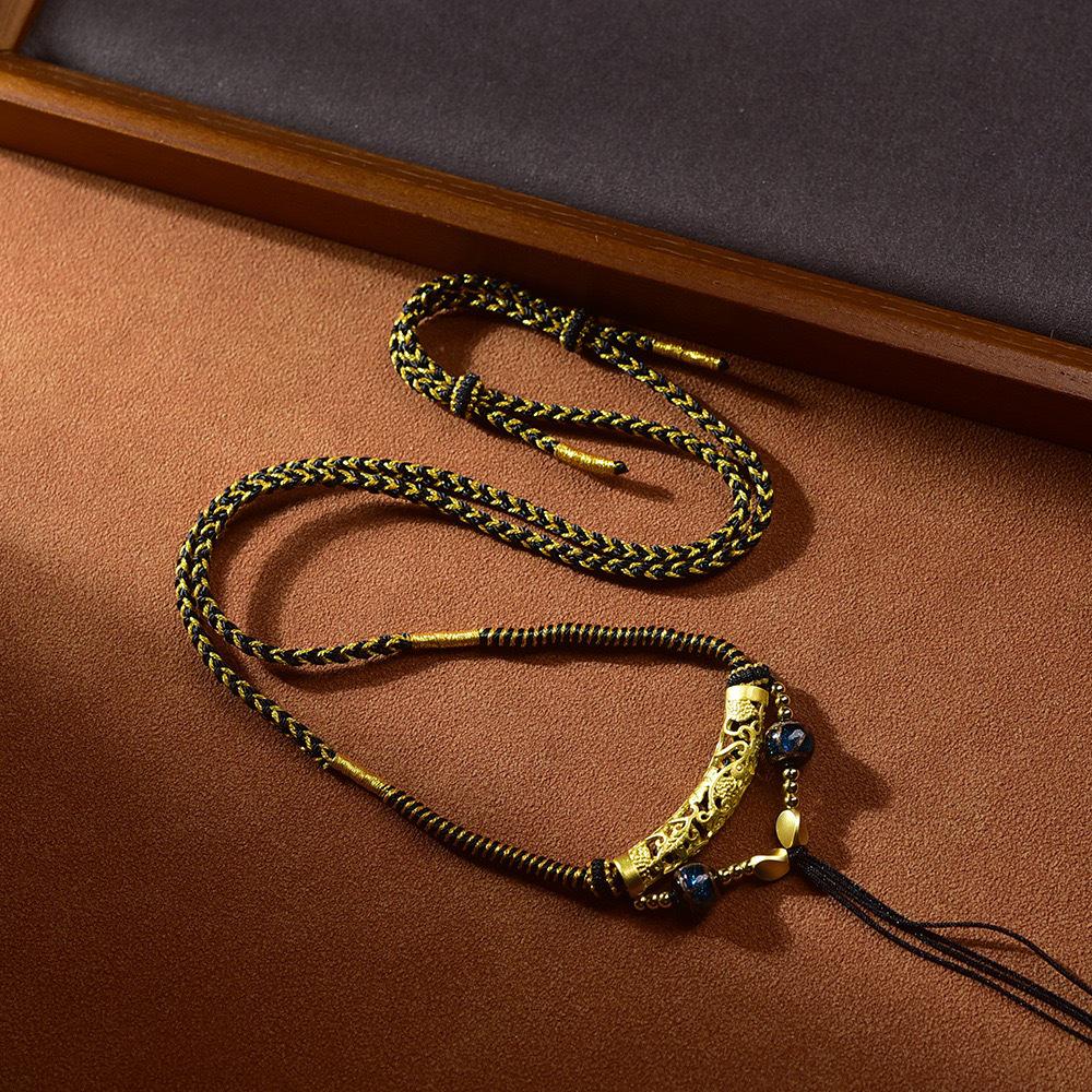 High-End Tibetan Handmade Braided Thangka Jade Amber Pendant Necklace Cord