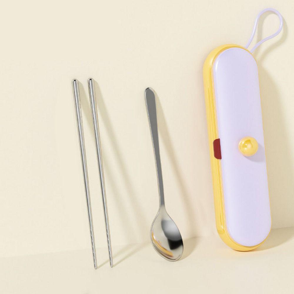Cartoon Pattern Chopsticks Three-piece Set Stainless Steel Fork Dining Utensils Kit  Outdoor Dining