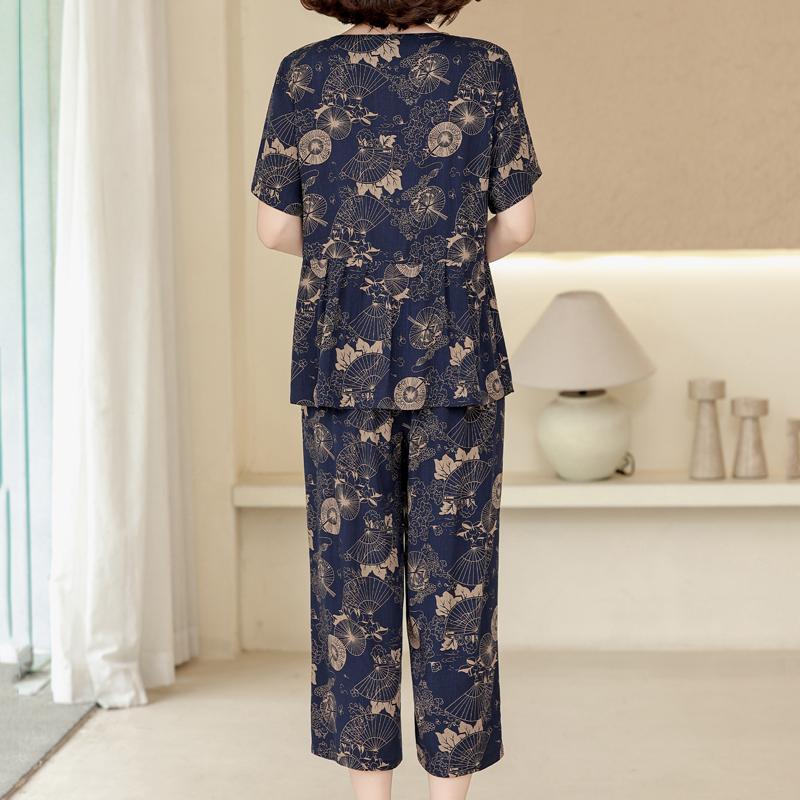 Women's Plus Size Printed 2-Piece Set – Casual Short Sleeve Summer Outfit (XL-5XL)