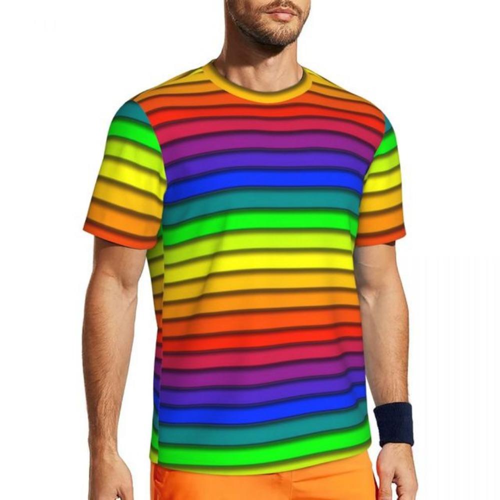 

Радужные полосатые красочные линии принт Harajuku спортивные футболки с коротким рукавом быстросохнущие топы летняя одежда больших размеров Y2K 2XL