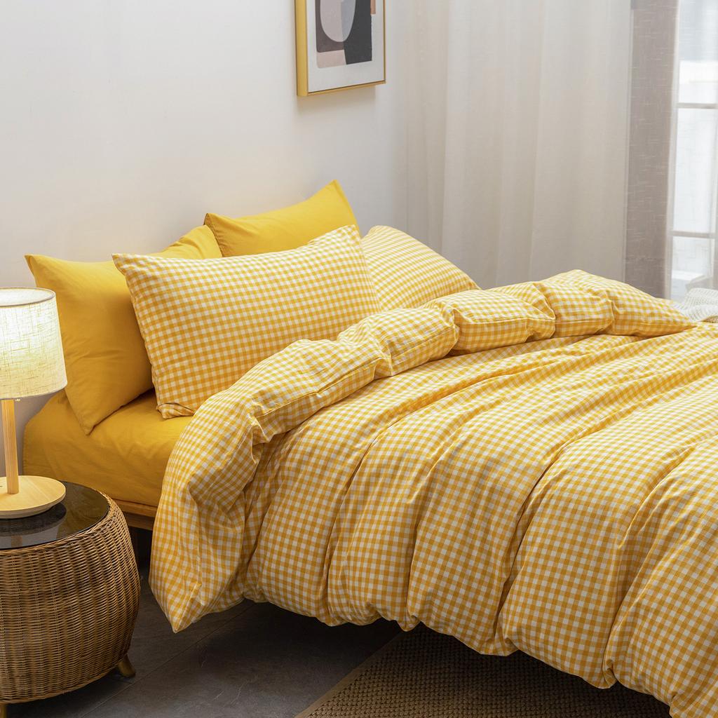 Class A Washed Cotton 4-piece Set King Duvet Cover Queen Size Option Pure Cotton Bed Sheet Pillows Zipper Closure Solid Color EU