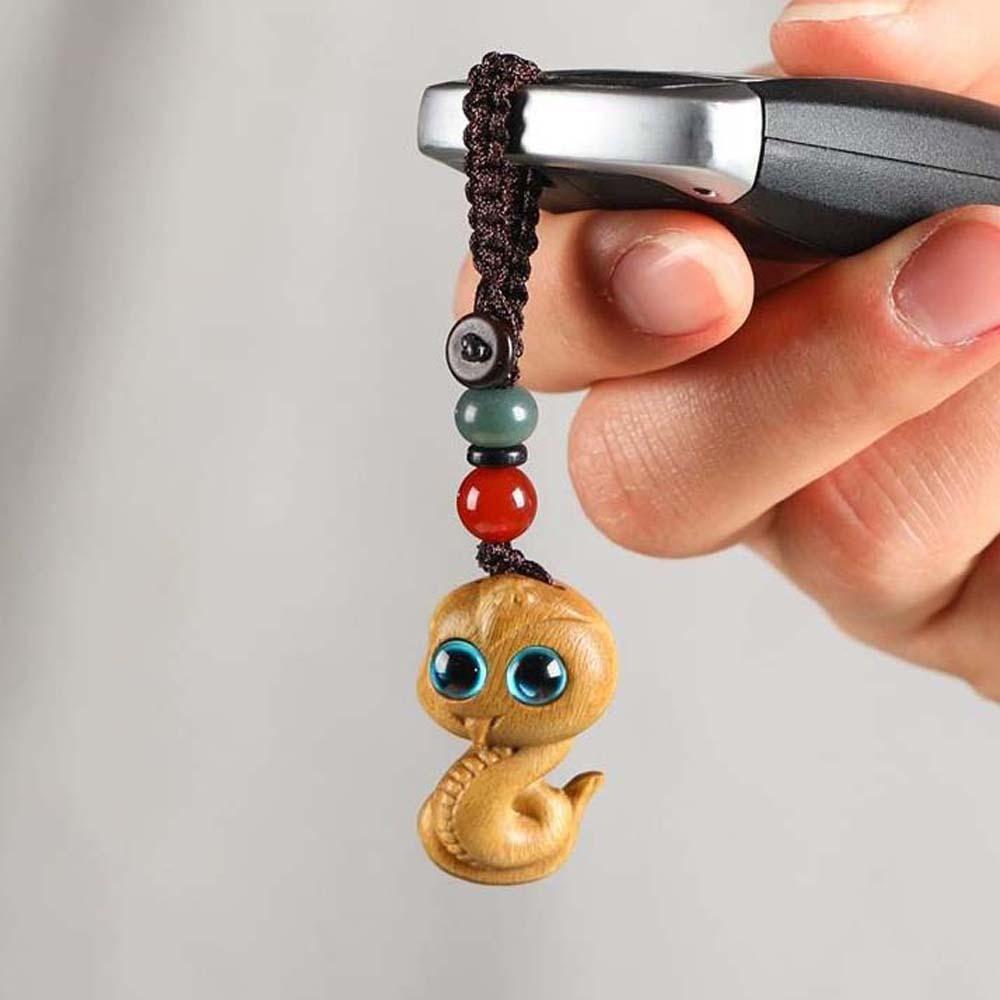 Mini Zodiac Snake Keychain Waterproof Green Sandalwood Phone Chain Ornament  Women